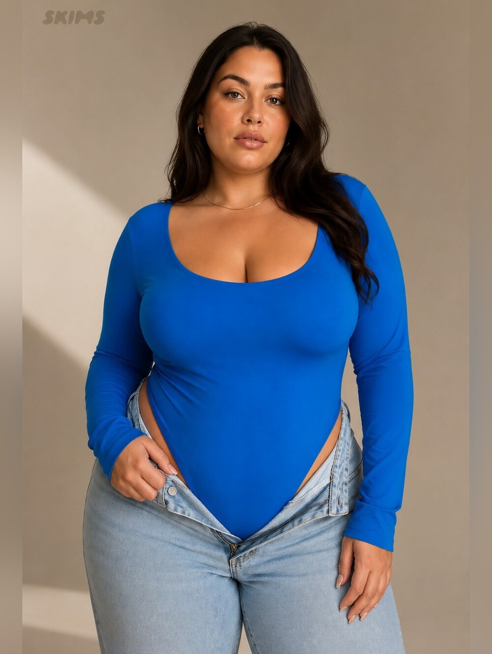SKIMS Electric Blue Long Sleeve Scoop Neck Bodysuit 4X/5X
